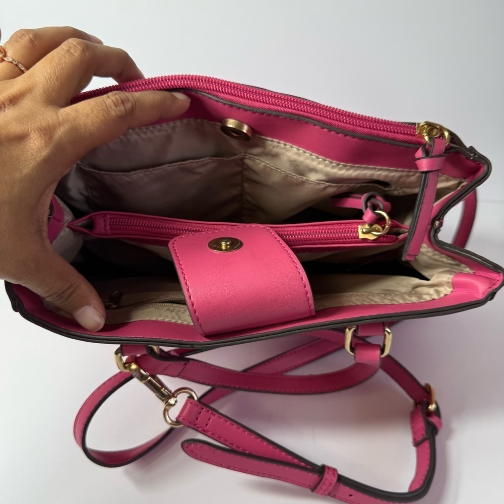 Trina Turk Fuchsia Quilted Satchel Bag with Gold Hardware - Hot Pink Crossbody - Picture 13 of 16